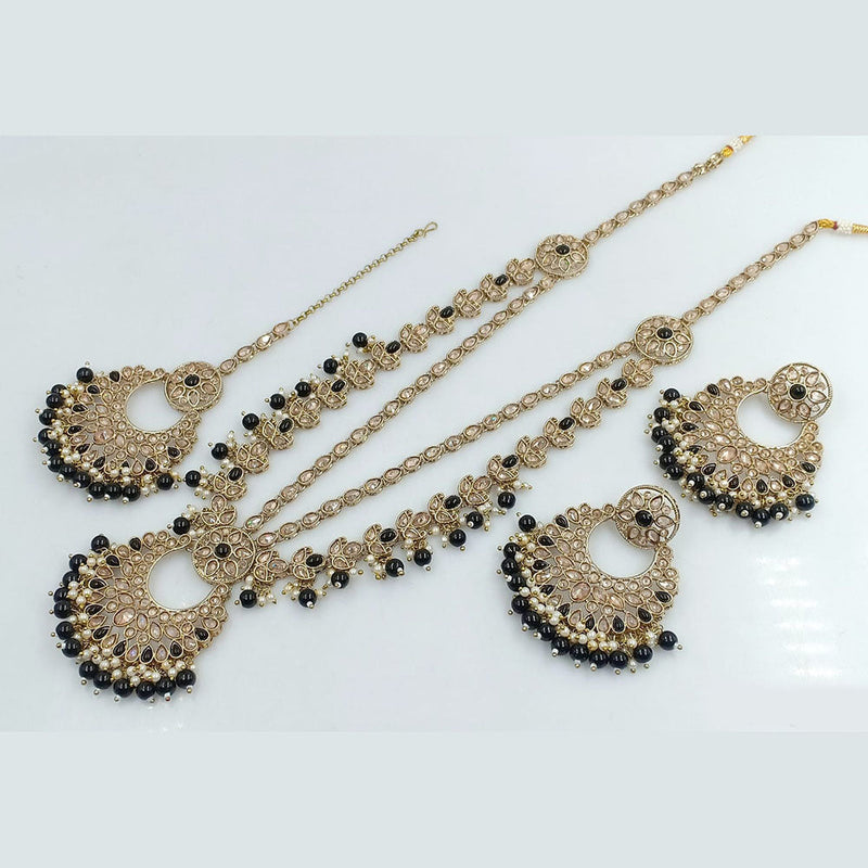 Rajwadi Collection Gold Plated Crystal Stone And Beads Long Necklace Set