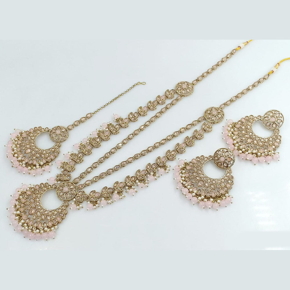 Rajwadi Collection Gold Plated Crystal Stone And Beads Long Necklace Set