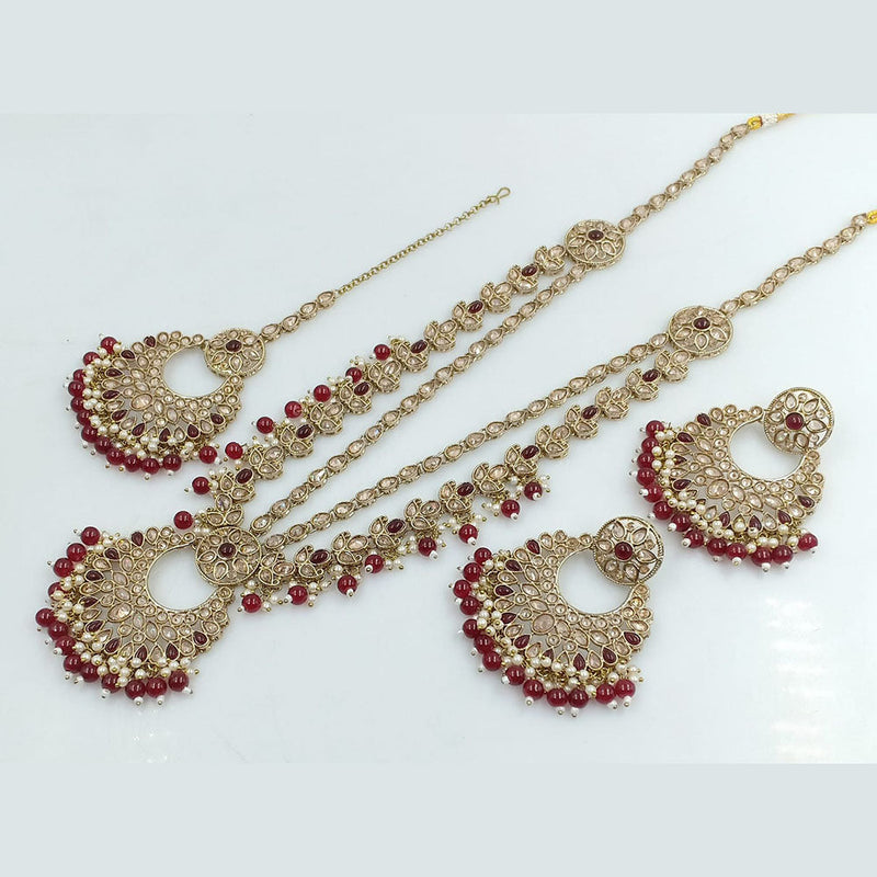 Rajwadi Collection Gold Plated Crystal Stone And Beads Long Necklace Set