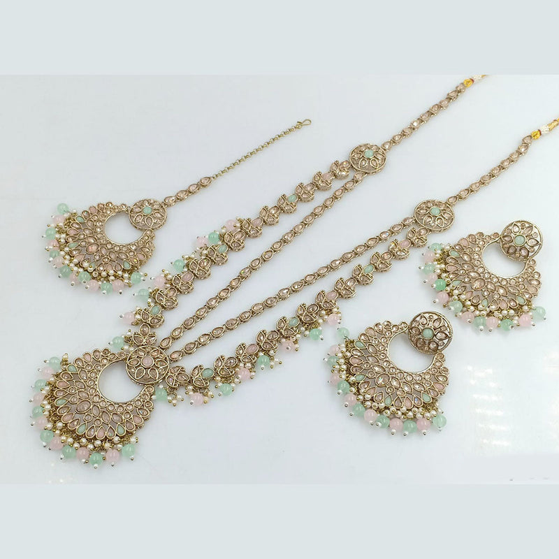 Rajwadi Collection Gold Plated Crystal Stone And Beads Long Necklace Set