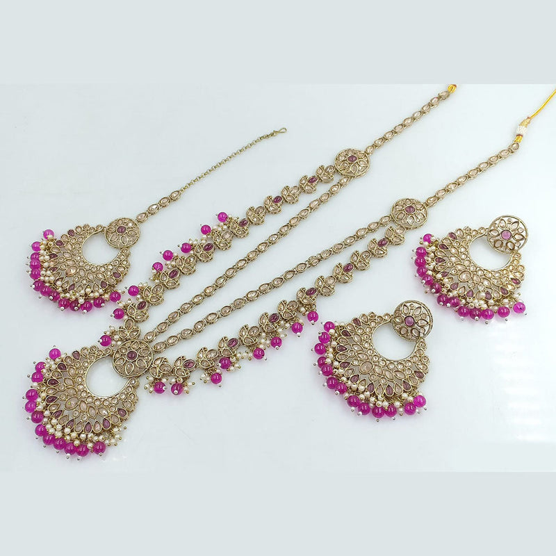 Rajwadi Collection Gold Plated Crystal Stone And Beads Long Necklace Set