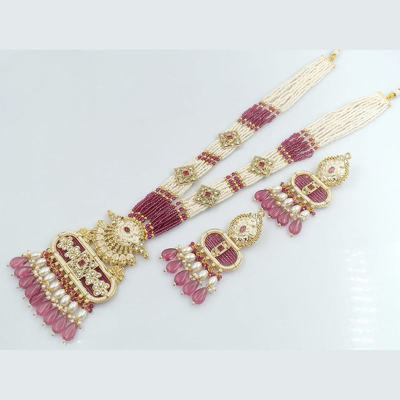 Rajwadi Collection Gold Plated Crystal Stone And Beads Meenakari Long Necklace Set