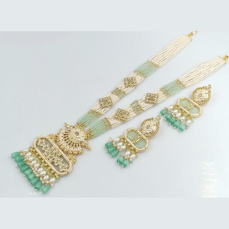 Rajwadi Collection Gold Plated Crystal Stone And Beads Meenakari Long Necklace Set