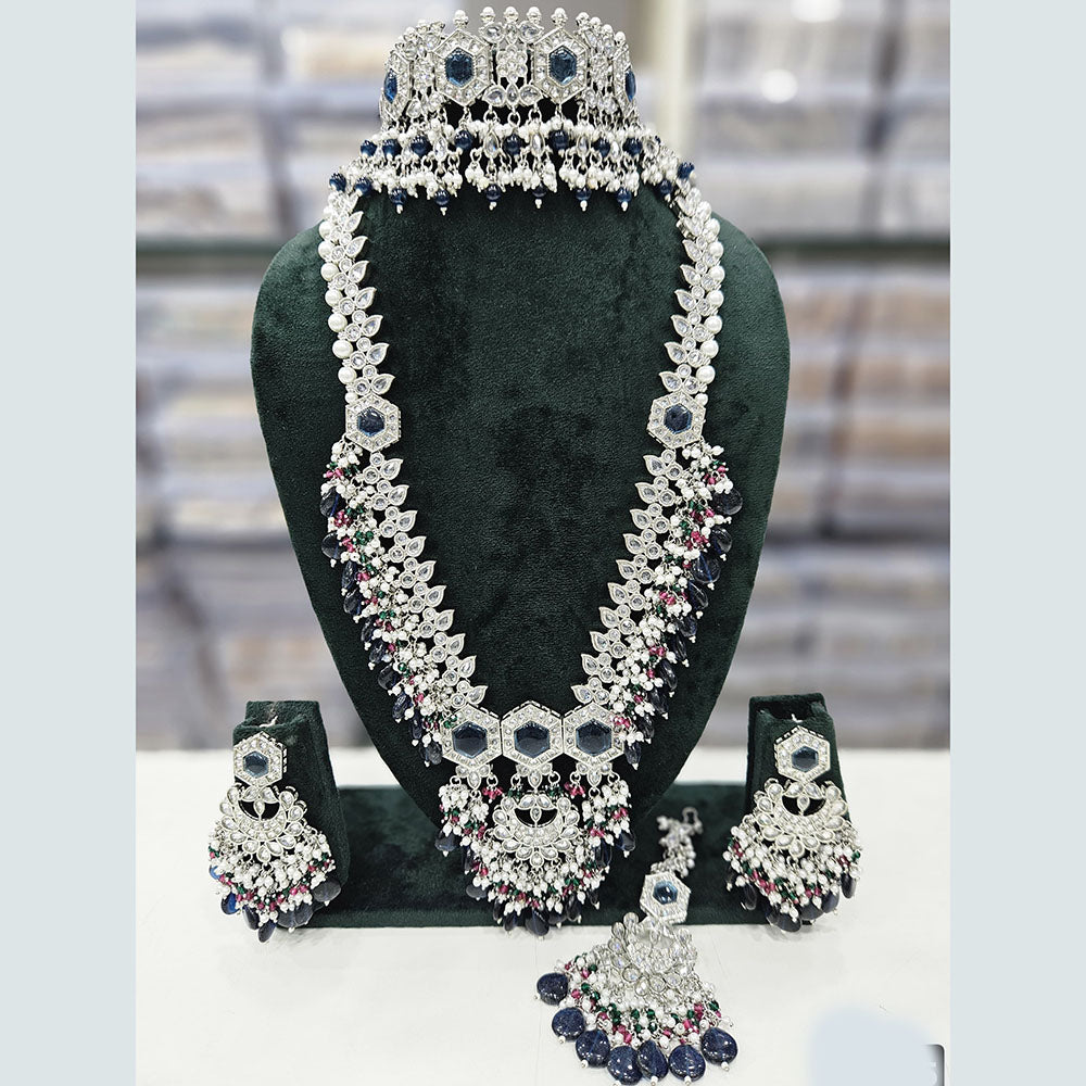 Rajwadi Collection Silver Plated Crystal Stone And Beads Double Necklace Set