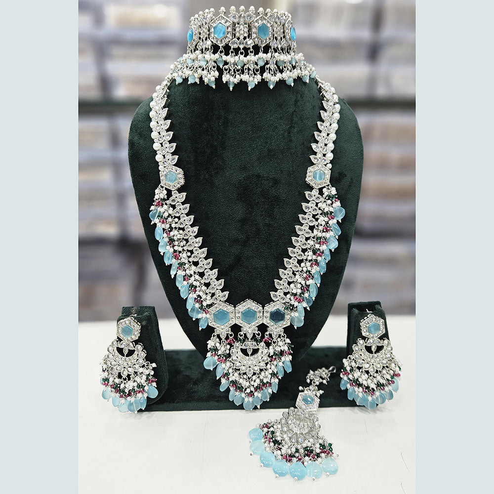 Rajwadi Collection Silver Plated Crystal Stone And Beads Double Necklace Set