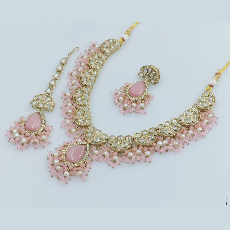 Rajwadi Collection Gold Plated Crystal Stone And Pearls Necklace Set