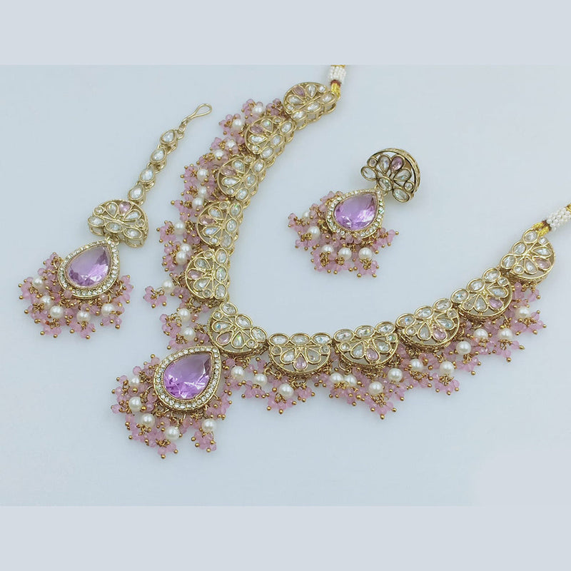 Rajwadi Collection Gold Plated Crystal Stone And Pearls Necklace Set