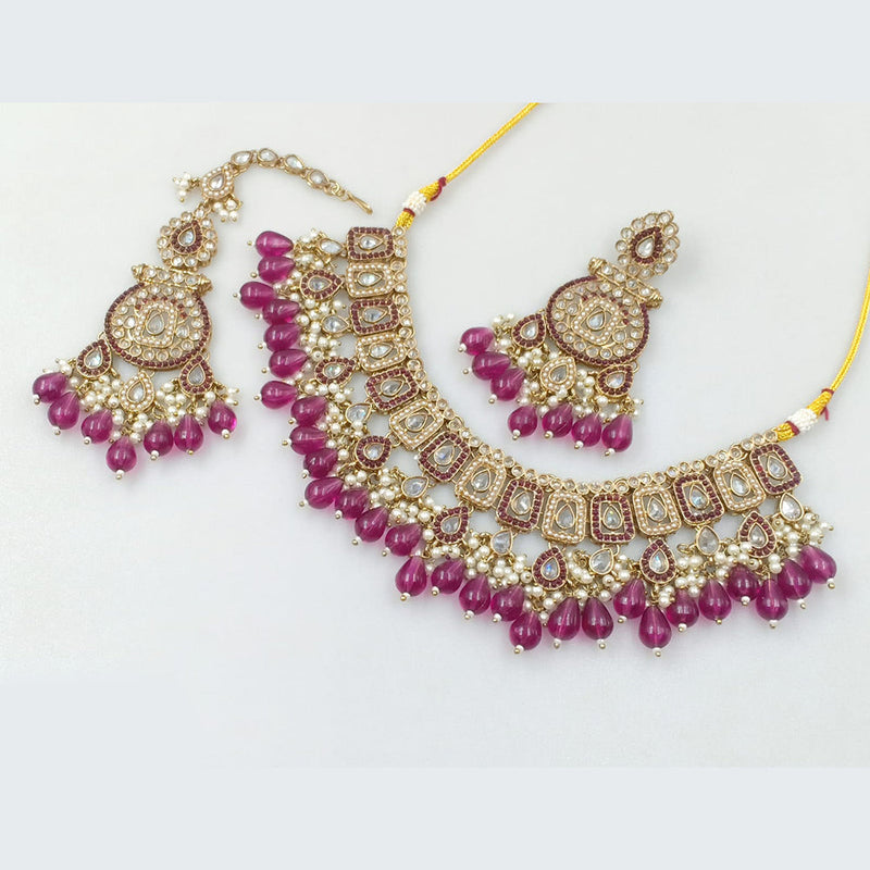 Rajwadi Collection Gold Plated Crystal Stone And Pearls Necklace Set