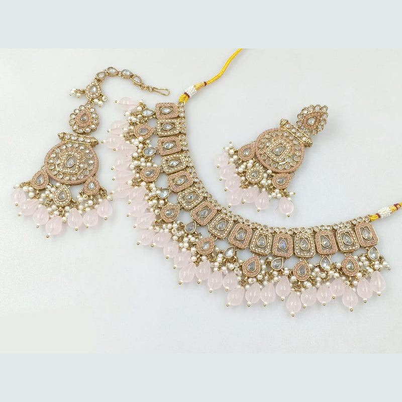 Rajwadi Collection Gold Plated Crystal Stone And Pearls Necklace Set