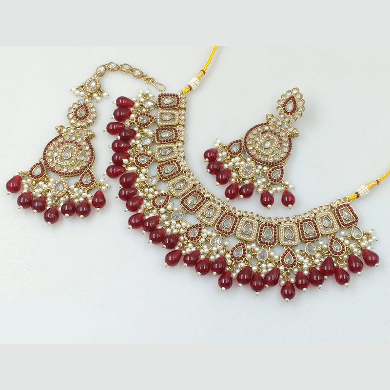 Rajwadi Collection Gold Plated Crystal Stone And Pearls Necklace Set