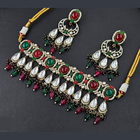 Rajwadi Collection Gold Plated American Diamond And Beads Choker Necklace Set