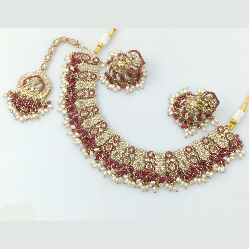 Rajwadi Collection Gold Plated Crystal Stone And Pearls Necklace Set