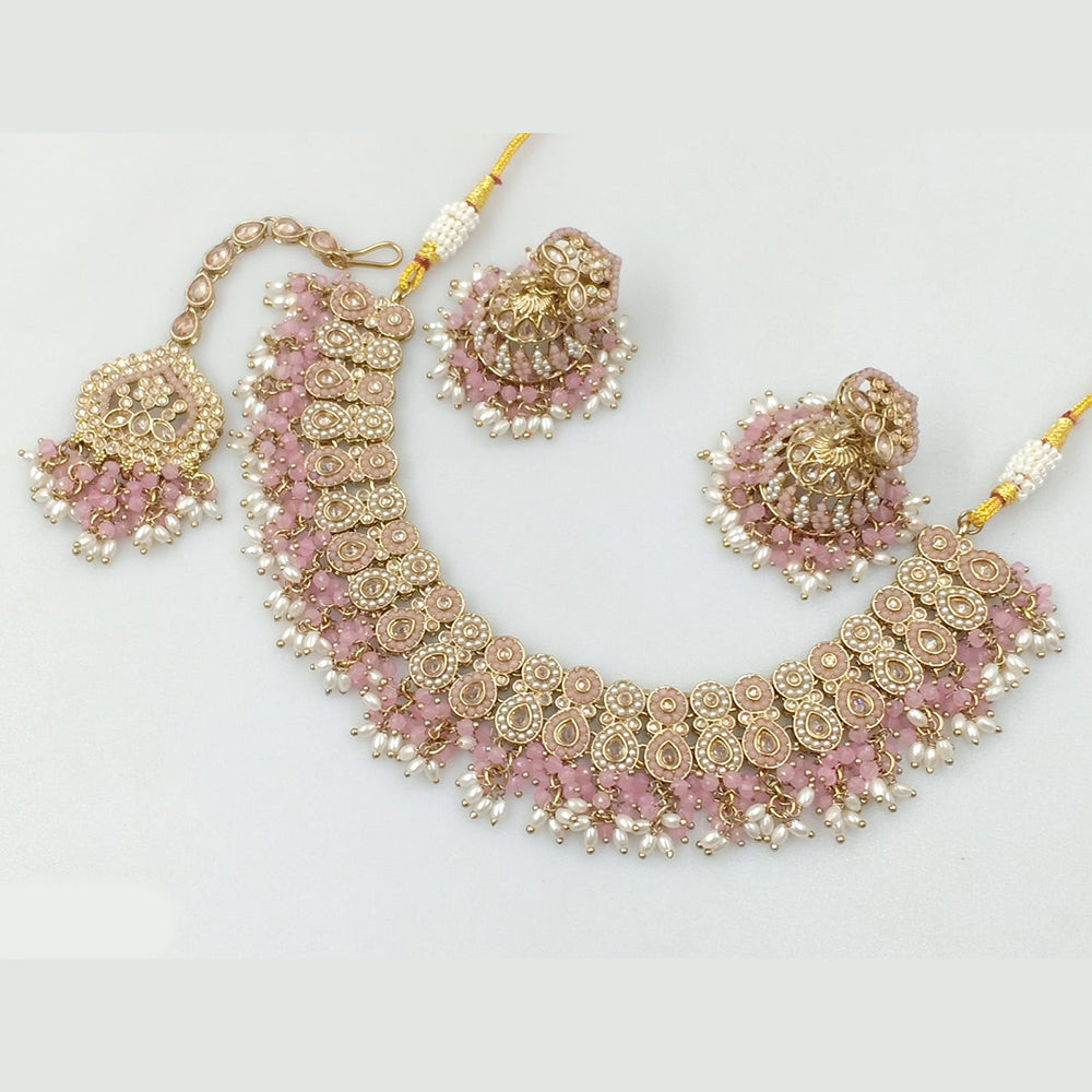 Rajwadi Collection Gold Plated Crystal Stone And Pearls Necklace Set