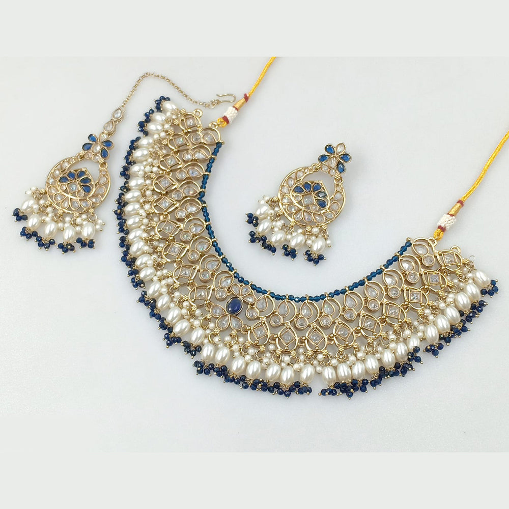 Rajwadi Collection Gold Plated Crystal Stone And Pearls Necklace Set