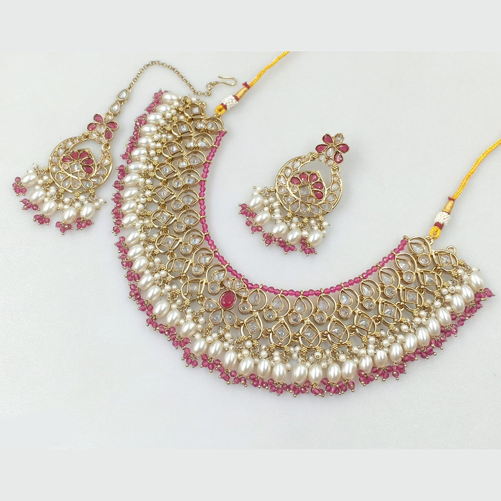 Rajwadi Collection Gold Plated Crystal Stone And Pearls Necklace Set