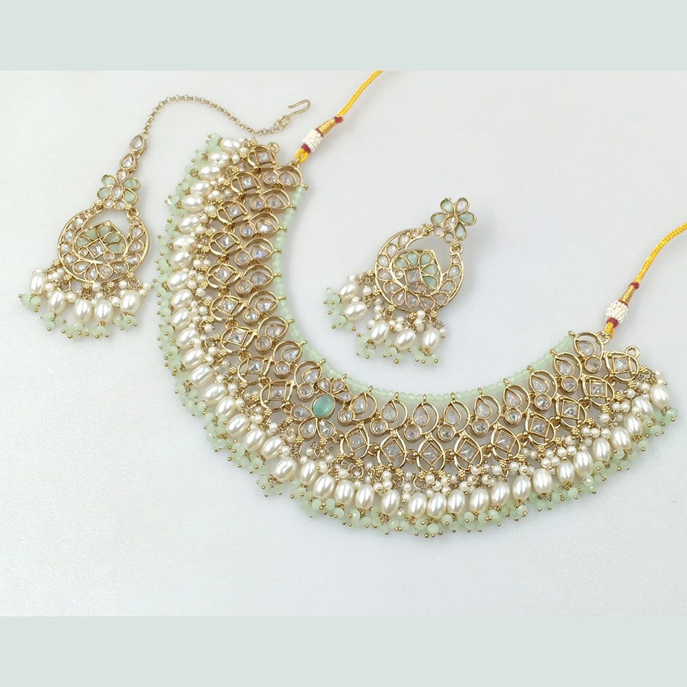 Rajwadi Collection Gold Plated Crystal Stone And Pearls Necklace Set