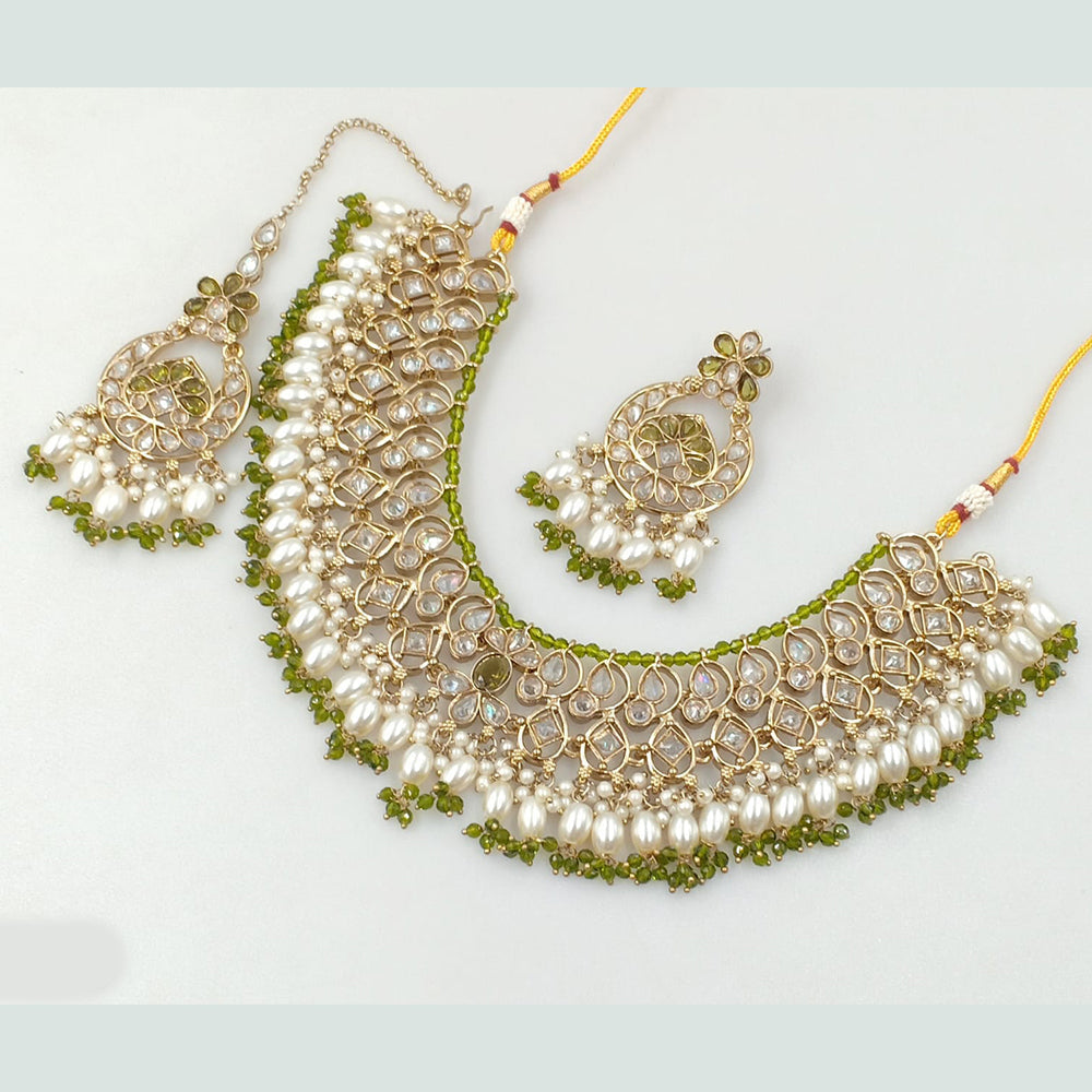 Rajwadi Collection Gold Plated Crystal Stone And Pearls Necklace Set
