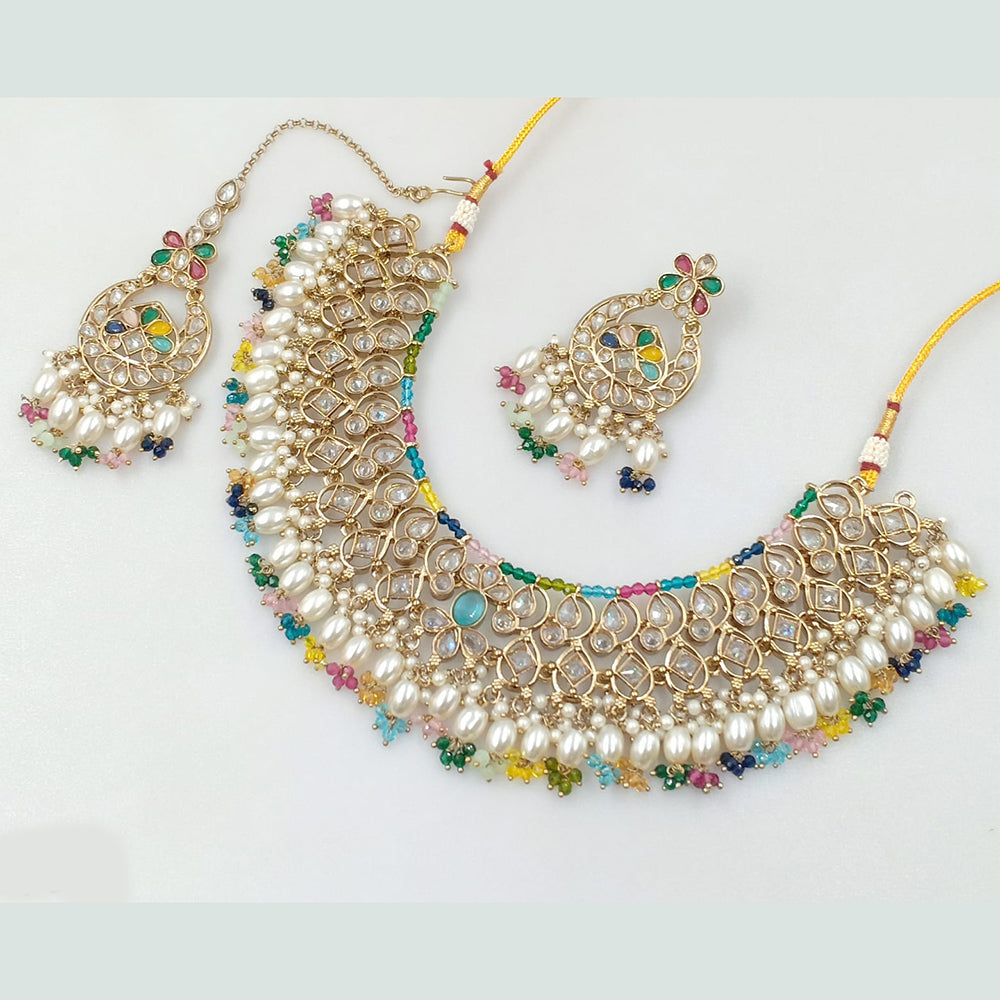 Rajwadi Collection Gold Plated Crystal Stone And Pearls Necklace Set
