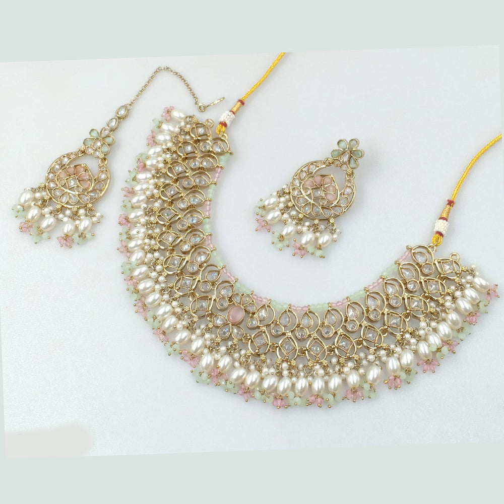 Rajwadi Collection Gold Plated Crystal Stone And Pearls Necklace Set