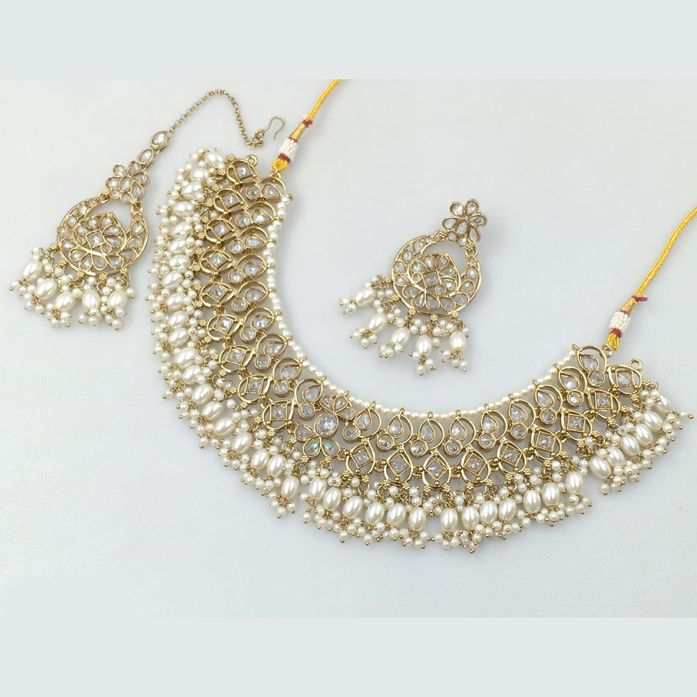 Rajwadi Collection Gold Plated Crystal Stone And Pearls Necklace Set
