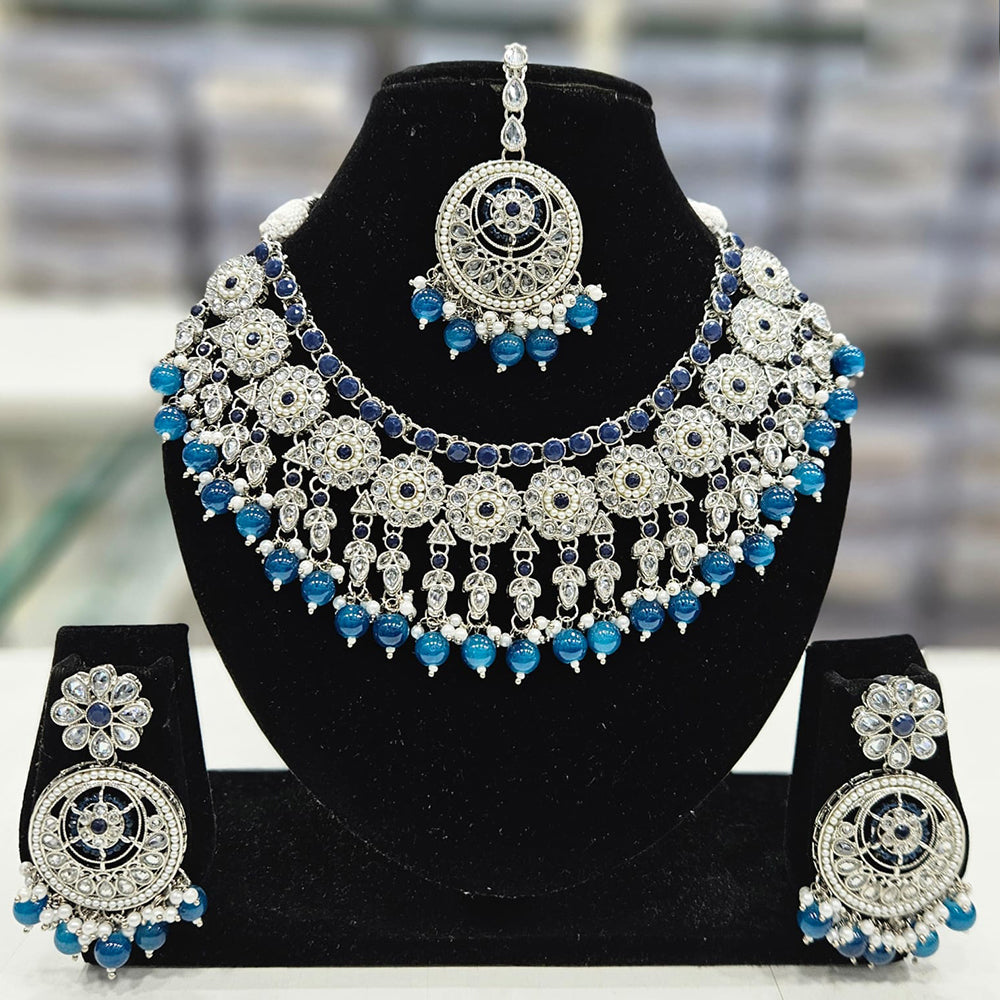 Rajwadi Collection Silver Plated Crystal Stone And Pearls Necklace Set