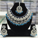 Rajwadi Collection Silver Plated Crystal Stone And Pearls Necklace Set