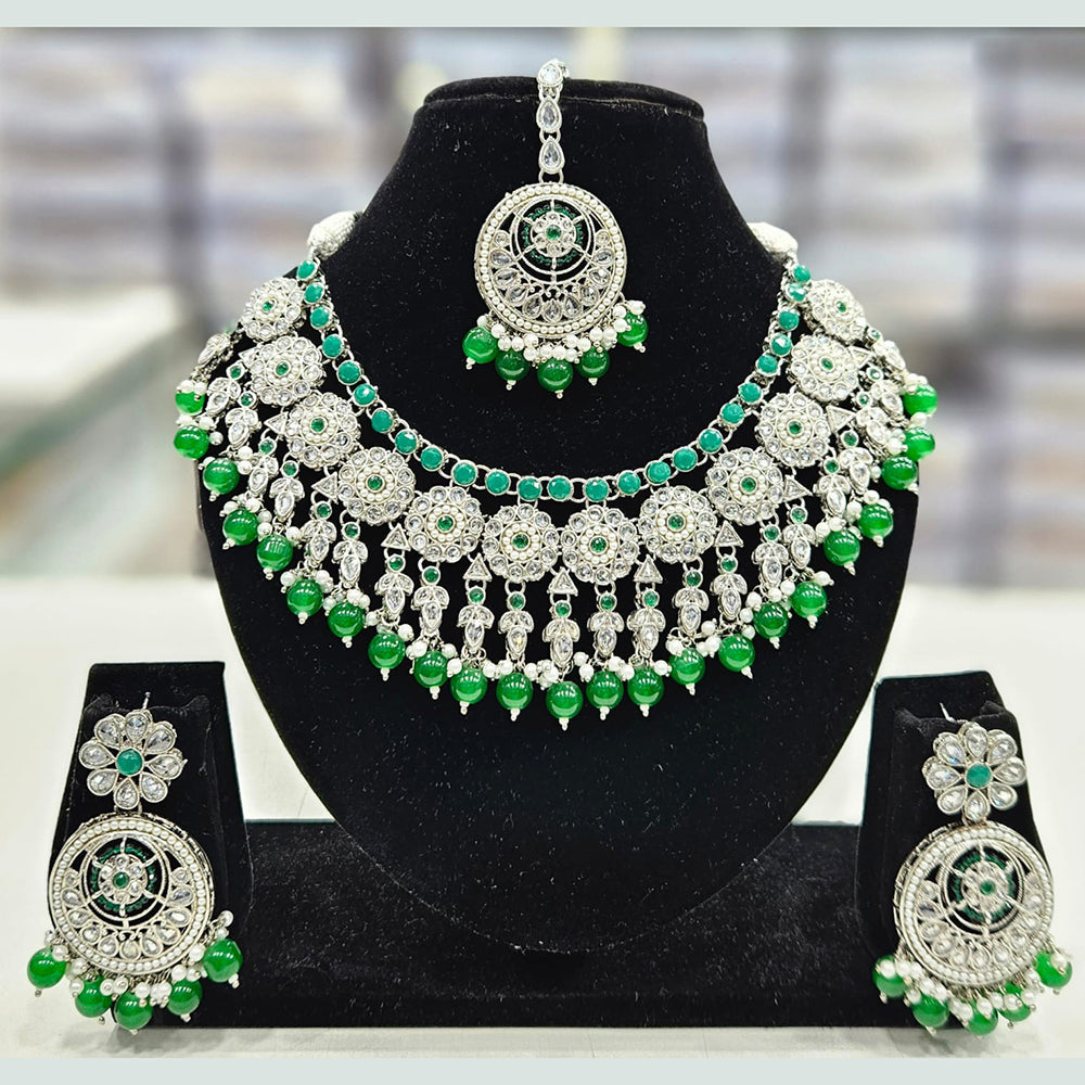 Rajwadi Collection Silver Plated Crystal Stone And Pearls Necklace Set