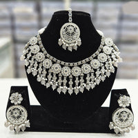 Rajwadi Collection Silver Plated Crystal Stone And Pearls Necklace Set