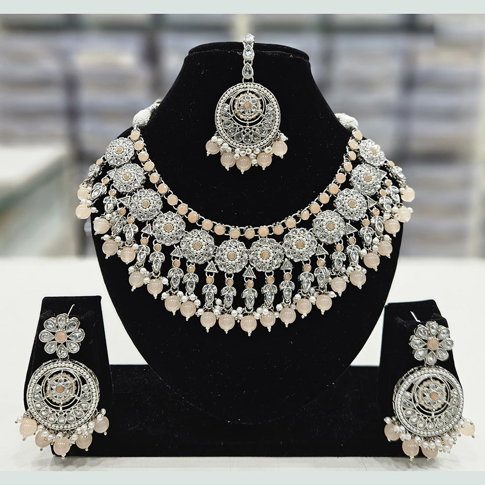 Rajwadi Collection Silver Plated Crystal Stone And Pearls Necklace Set