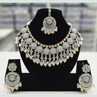Rajwadi Collection Silver Plated Crystal Stone And Pearls Necklace Set