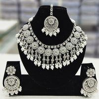 Rajwadi Collection Silver Plated Crystal Stone And Pearls Necklace Set