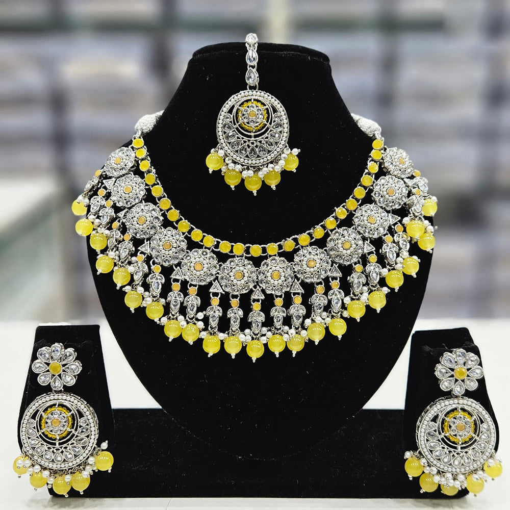 Rajwadi Collection Silver Plated Crystal Stone And Pearls Necklace Set
