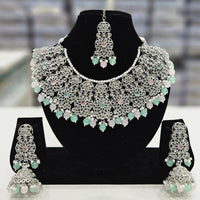 Rajwadi Collection Silver Plated Crystal Stone And Pearls Necklace Set