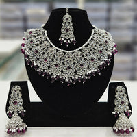 Rajwadi Collection Silver Plated Crystal Stone And Pearls Necklace Set