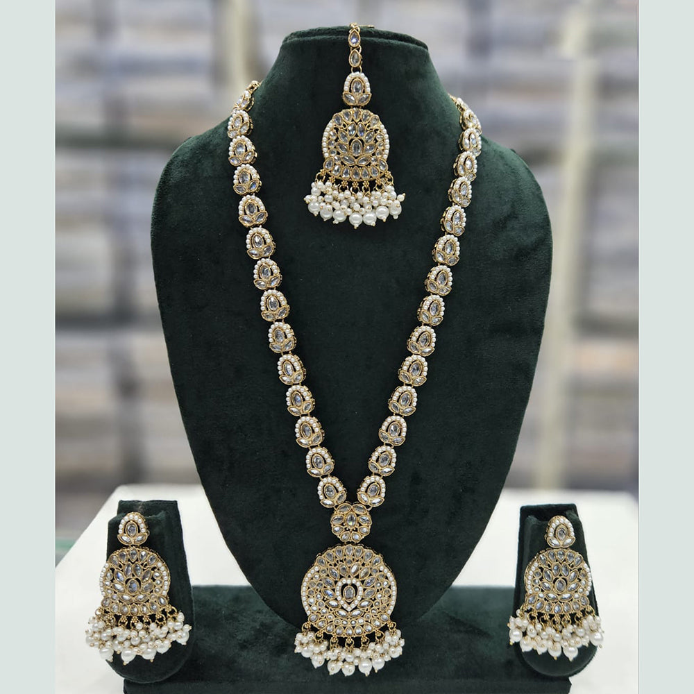 Rajwadi Collection Gold Plated Crystal Stone And Pearls Long Necklace Set