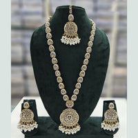 Rajwadi Collection Gold Plated Crystal Stone And Pearls Long Necklace Set
