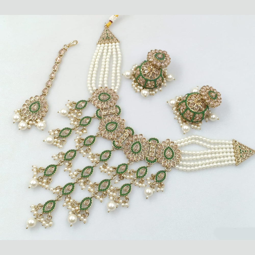 Rajwadi Collection Gold Plated Crystal Stone And Pearls Necklace Set