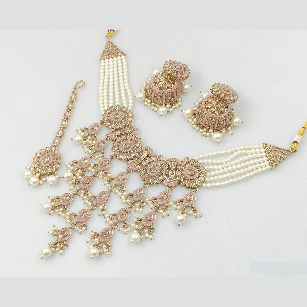 Rajwadi Collection Gold Plated Crystal Stone And Pearls Necklace Set