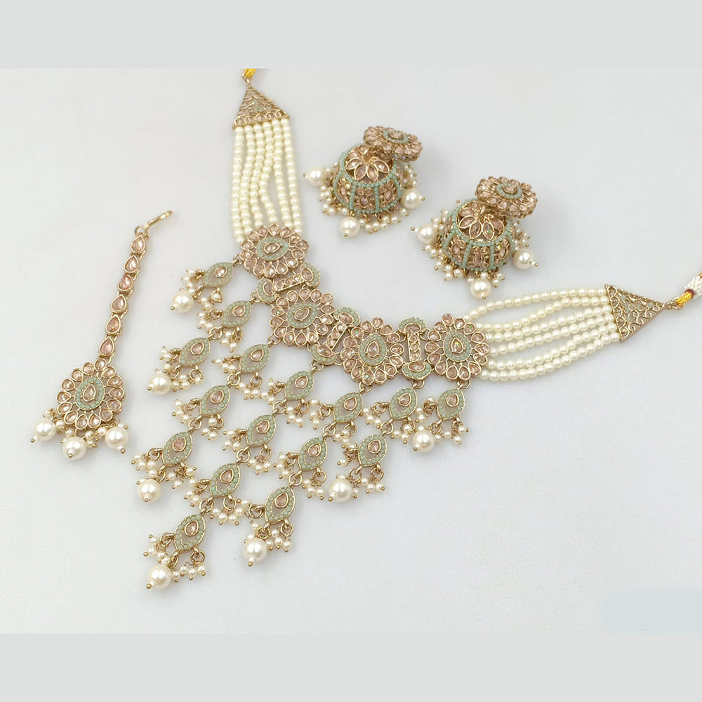 Rajwadi Collection Gold Plated Crystal Stone And Pearls Necklace Set
