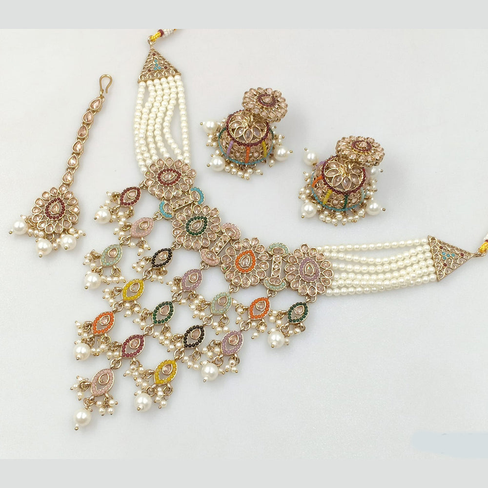 Rajwadi Collection Gold Plated Crystal Stone And Pearls Necklace Set