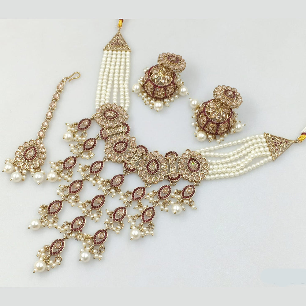 Rajwadi Collection Gold Plated Crystal Stone And Pearls Necklace Set