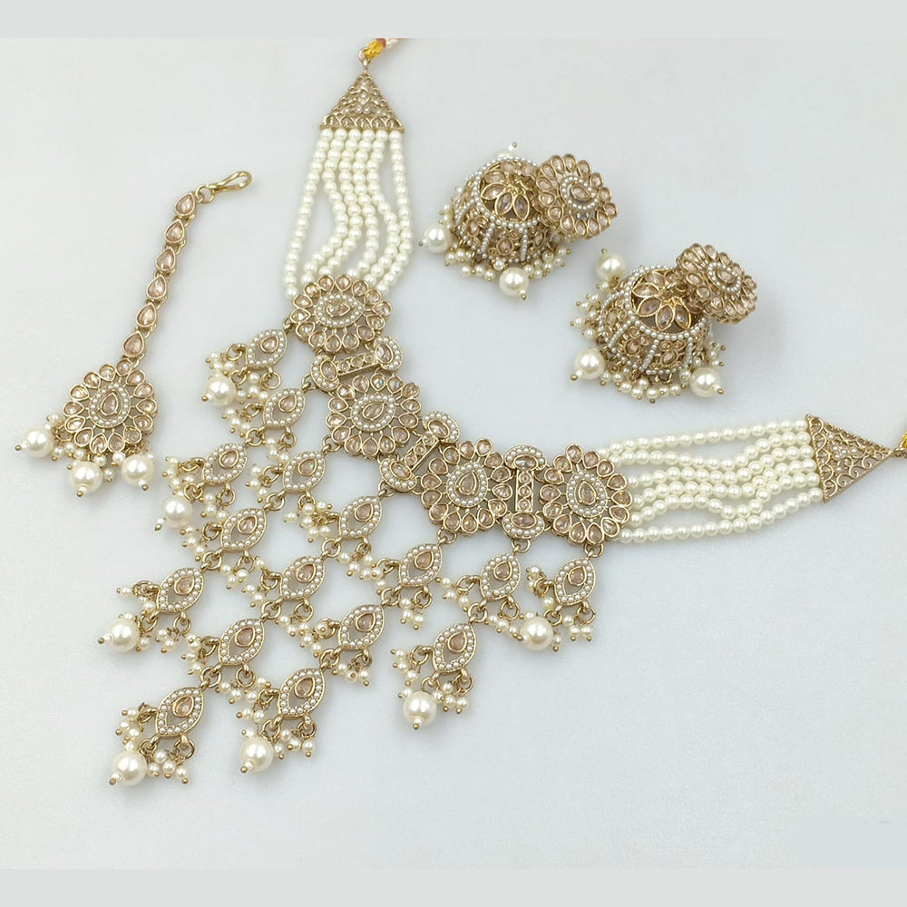 Rajwadi Collection Gold Plated Crystal Stone And Pearls Necklace Set