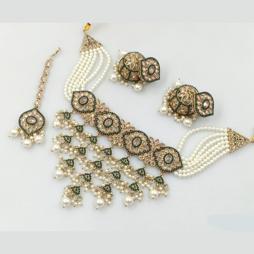 Rajwadi Collection Gold Plated Crystal Stone And Pearls Necklace Set