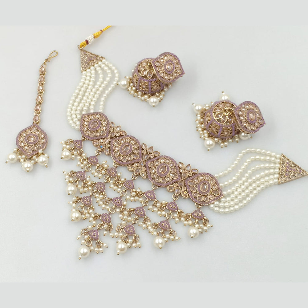 Rajwadi Collection Gold Plated Crystal Stone And Pearls Necklace Set