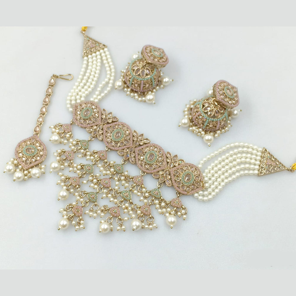 Rajwadi Collection Gold Plated Crystal Stone And Pearls Necklace Set