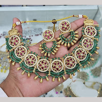 Rajwadi Collection Gold Plated Pota Stone And Pearls Necklace Set