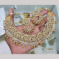 Rajwadi Collection Gold Plated Pota Stone And Pearls Necklace Set