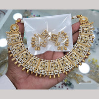 Rajwadi Collection Gold Plated Pota Stone And Pearls Necklace Set