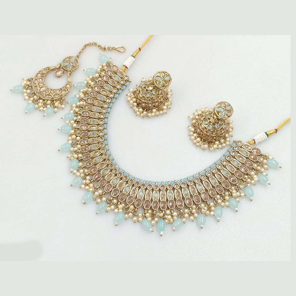 Rajwadi Collection Gold Plated Crystal Stone And Pearls Necklace Set