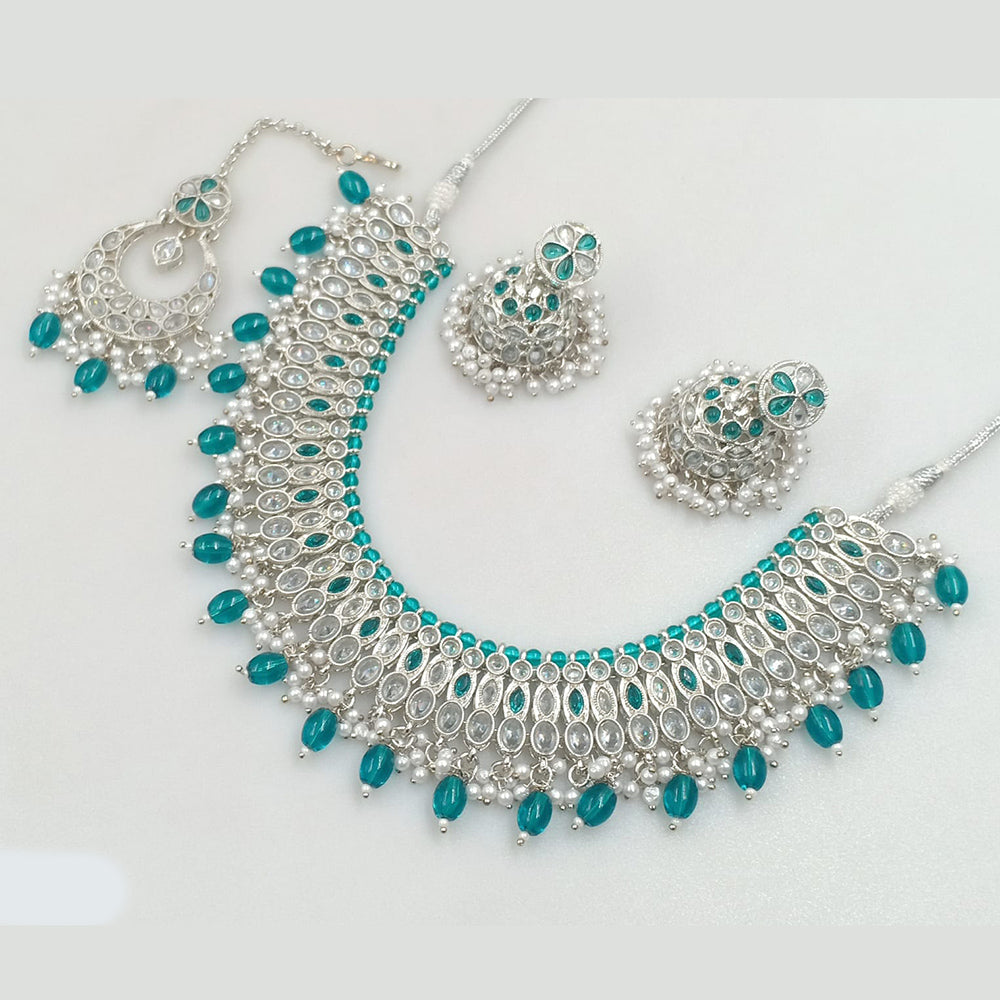 Rajwadi Collection Silver Plated Crystal Stone And Pearls Necklace Set